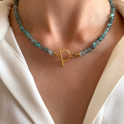 Blue Apatite Natural Stone Pearl Necklace