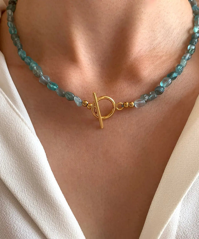 Blue Apatite Natural Stone Pearl Necklace