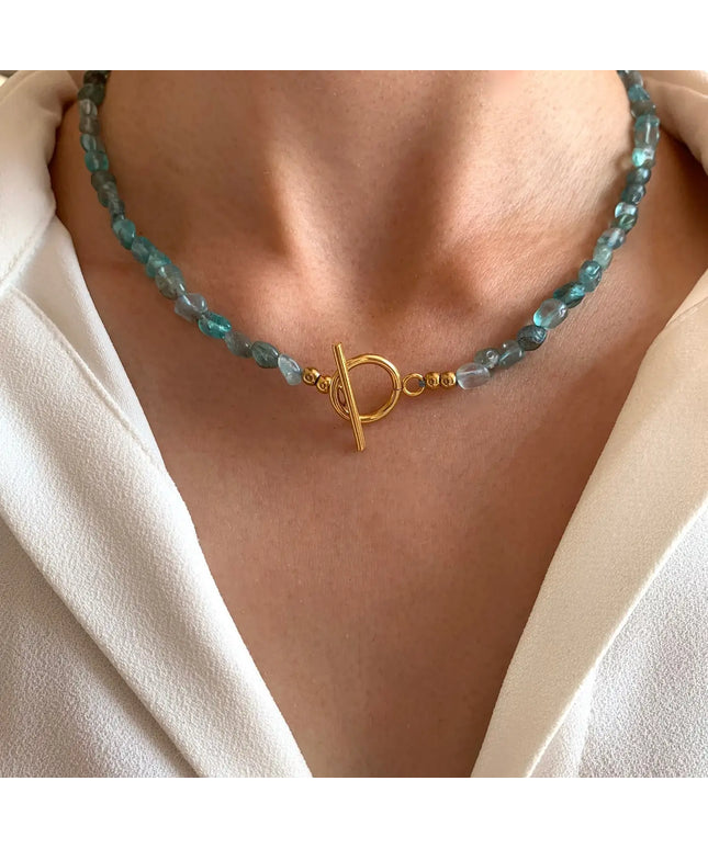 Blue Apatite Natural Stone Pearl Necklace