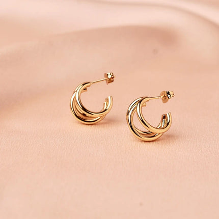 Gold Plated Triple Hoop - Stainless Steel Earrings
