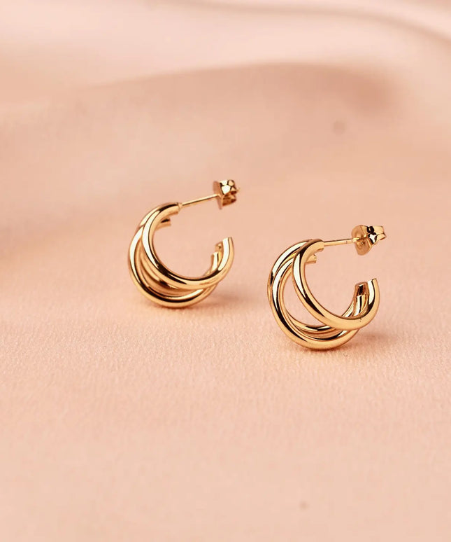 Gold Plated Triple Hoop - Stainless Steel Earrings