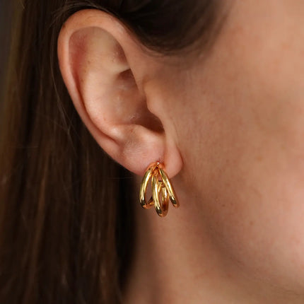 Gold Plated Triple Hoop - Stainless Steel Earrings