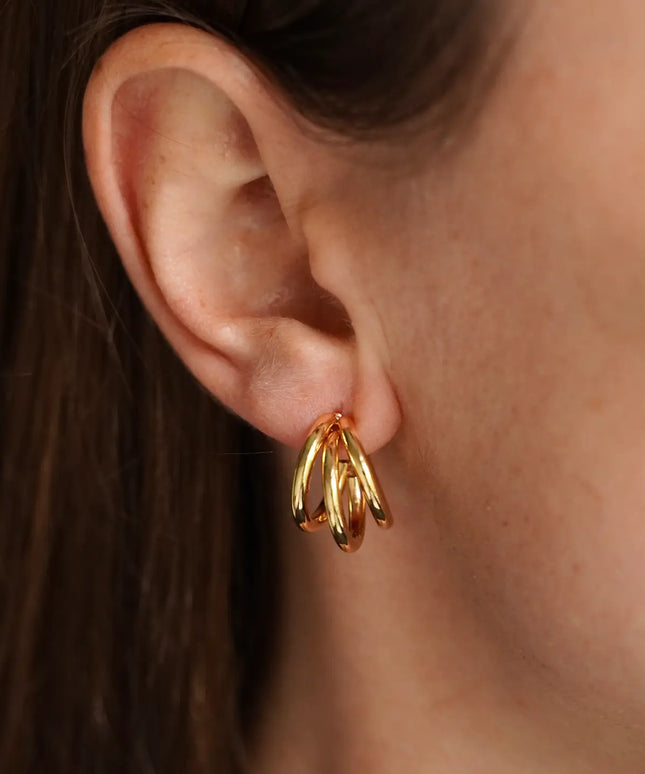 Gold Plated Triple Hoop - Stainless Steel Earrings