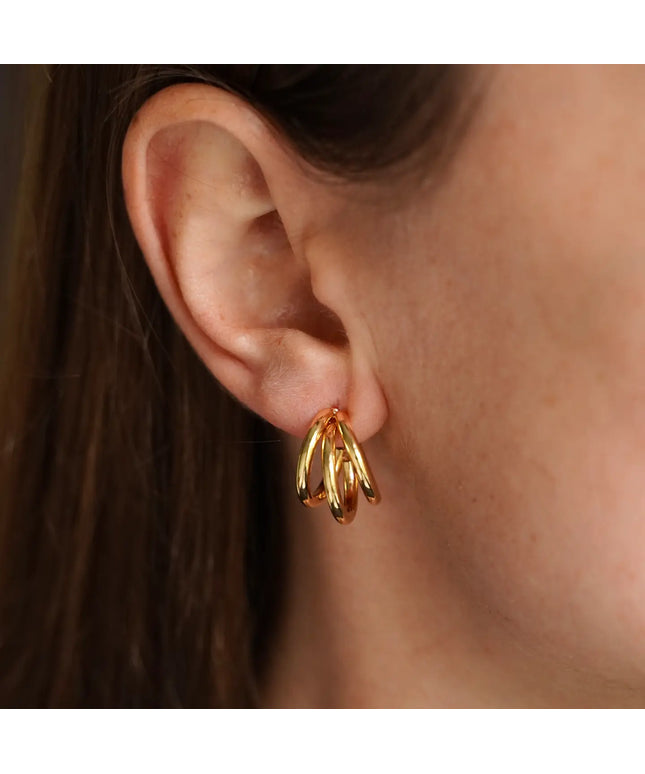 Gold Plated Triple Hoop - Stainless Steel Earrings