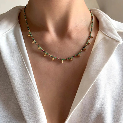 Agate, Pearl & Stainless Steel Necklace