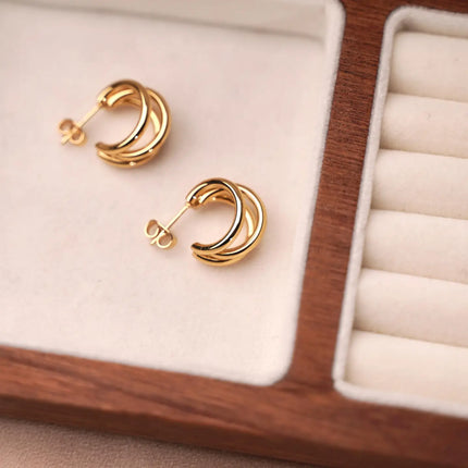 Gold Plated Triple Hoop - Stainless Steel Earrings