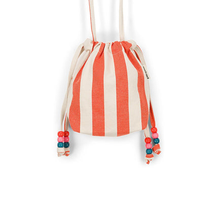 Canvas Mini Bag with Beaded Strap - Greige / Tomato