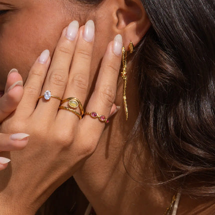 Adjustable Gold Plated Ring with Pink Zirconia Stones