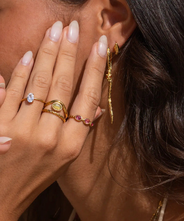 Adjustable Gold Plated Ring with Pink Zirconia Stones