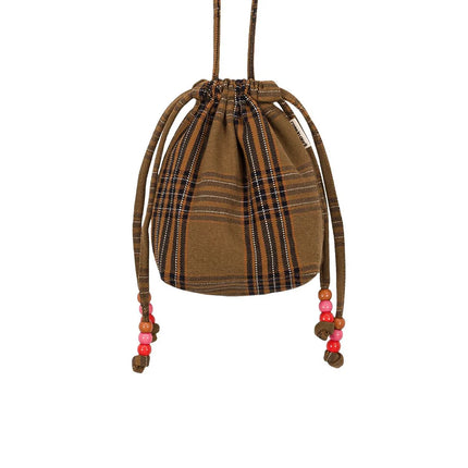 Canvas Mini Bag with Beaded Strap — Tartan Check
