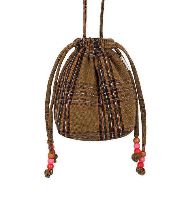 Canvas Mini Bag with Beaded Strap — Tartan Check