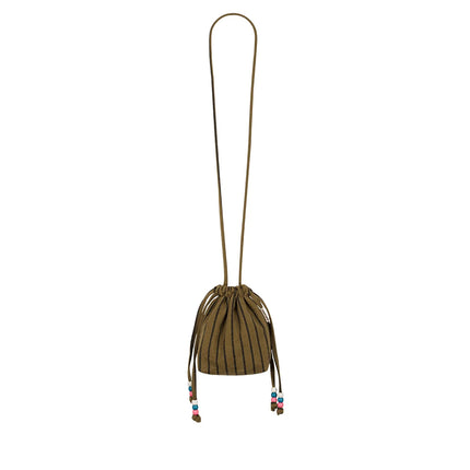 Canvas Mini Bag with Beaded Strap — Tennis Stripes Olive