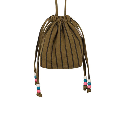 Canvas Mini Bag with Beaded Strap — Tennis Stripes Olive