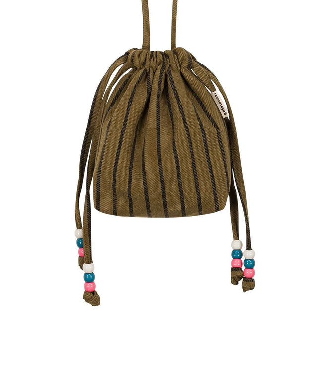 Canvas Mini Bag with Beaded Strap — Tennis Stripes Olive