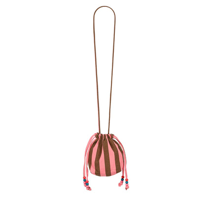 Canvas Mini Bag with Beaded Strap — Stripes Funky pink / Olive