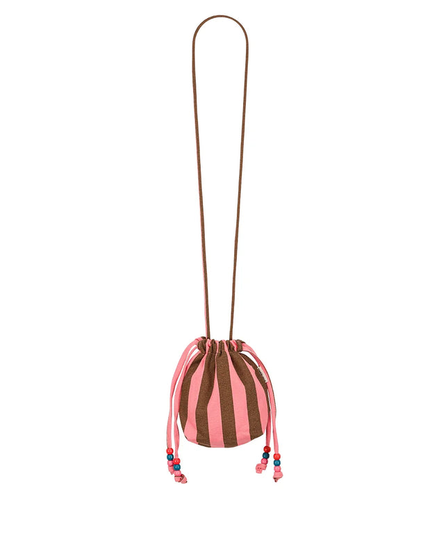 Canvas Mini Bag with Beaded Strap — Stripes Funky pink / Olive