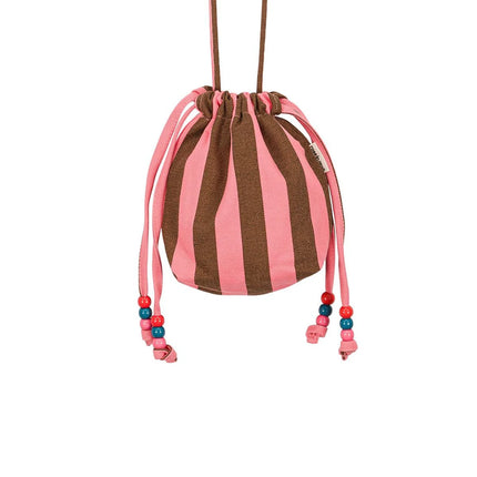 Canvas Mini Bag with Beaded Strap — Stripes Funky pink / Olive