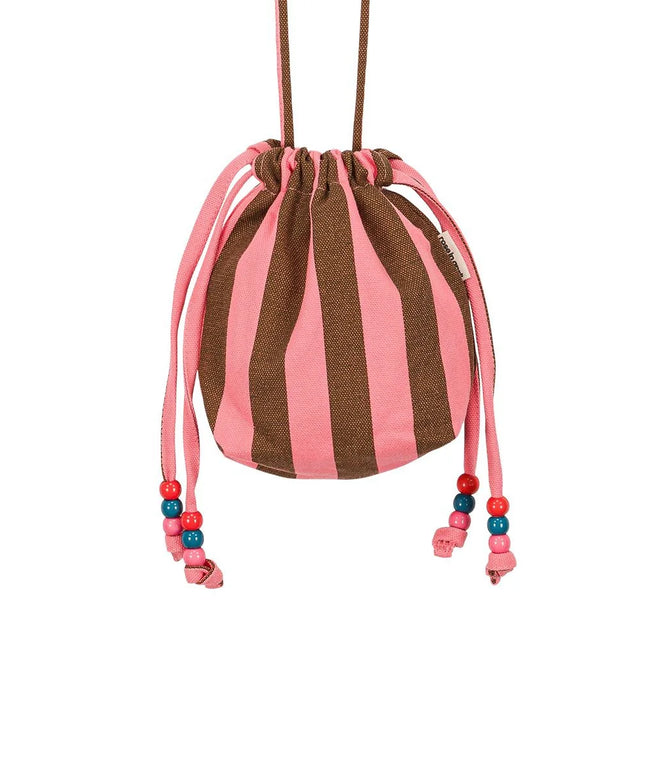 Canvas Mini Bag with Beaded Strap — Stripes Funky pink / Olive