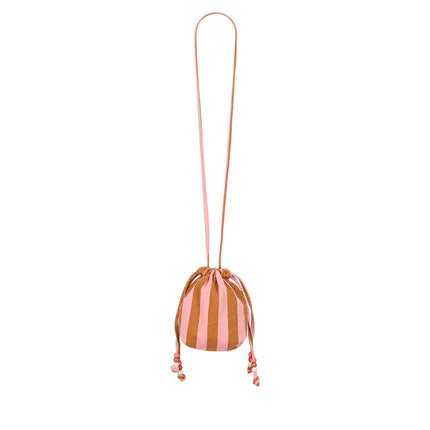 Canvas Mini Bag with Beaded Strap — Strawberry / Caramel