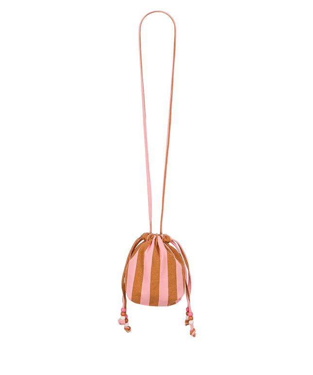 Canvas Mini Bag with Beaded Strap — Strawberry / Caramel