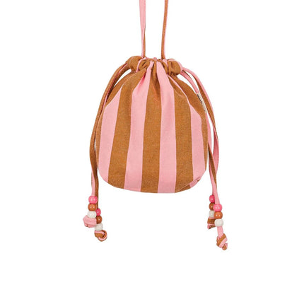Canvas Mini Bag with Beaded Strap — Strawberry / Caramel