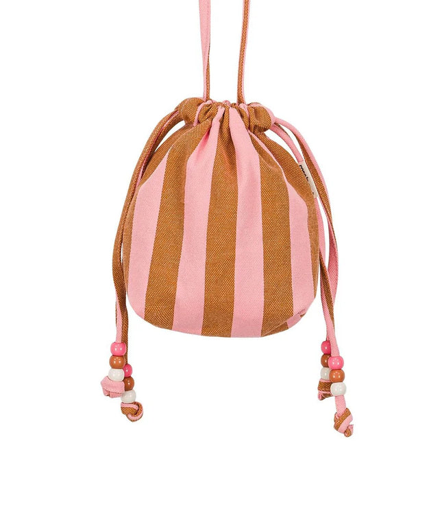 Canvas Mini Bag with Beaded Strap — Strawberry / Caramel