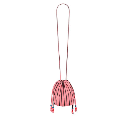 Canvas Mini Bag with Beaded Strap — Tennis Stripes Pink