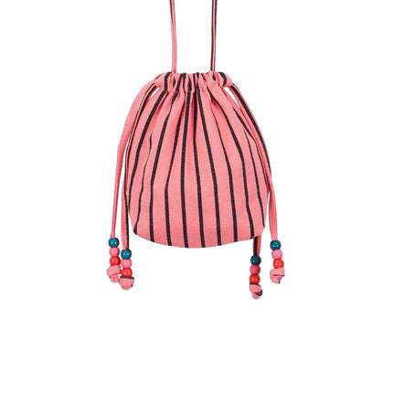Canvas Mini Bag with Beaded Strap — Tennis Stripes Pink
