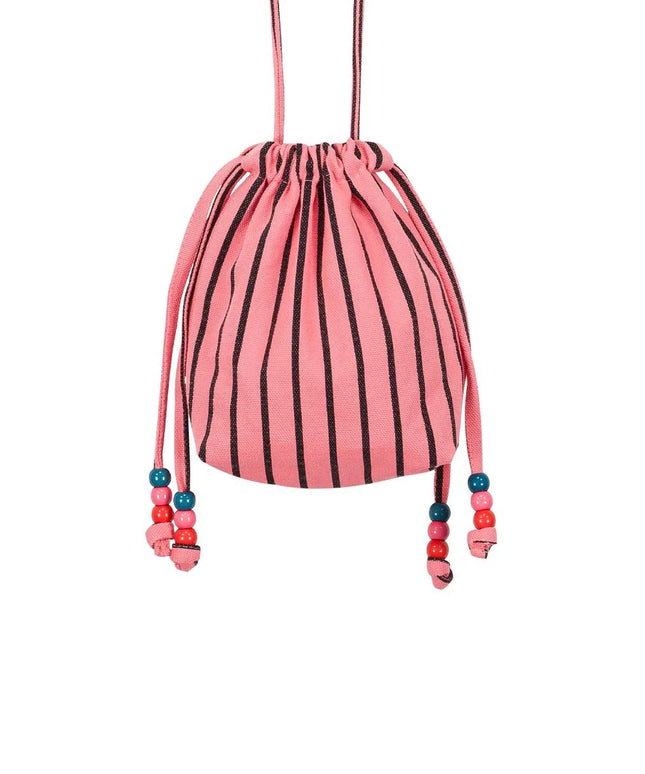 Canvas Mini Bag with Beaded Strap — Tennis Stripes Pink