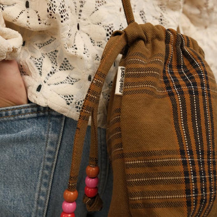 Canvas Mini Bag with Beaded Strap — Tartan Check