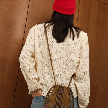 Canvas Mini Bag with Beaded Strap — Tartan Check