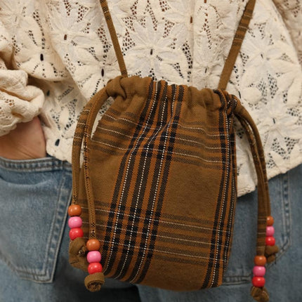 Canvas Mini Bag with Beaded Strap — Tartan Check