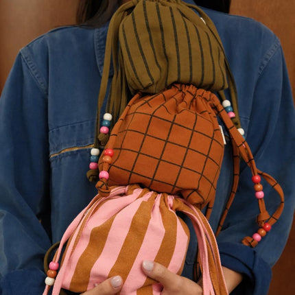 Canvas Mini Bag with Beaded Strap — Strawberry / Caramel