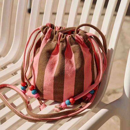Canvas Mini Bag with Beaded Strap — Stripes Funky pink / Olive