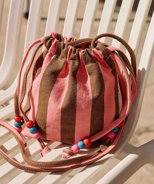 Canvas Mini Bag with Beaded Strap — Stripes Funky pink / Olive