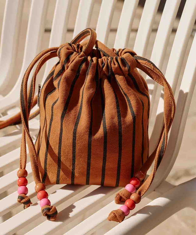 Canvas Mini Bag with Beaded Strap — Tennis Stripes Ginger