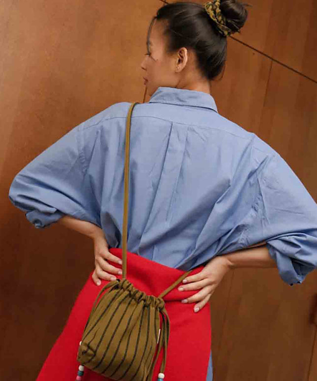 Canvas Mini Bag with Beaded Strap — Tennis Stripes Olive