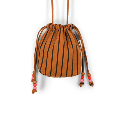 Canvas Mini Bag with Beaded Strap — Tennis Stripes Ginger