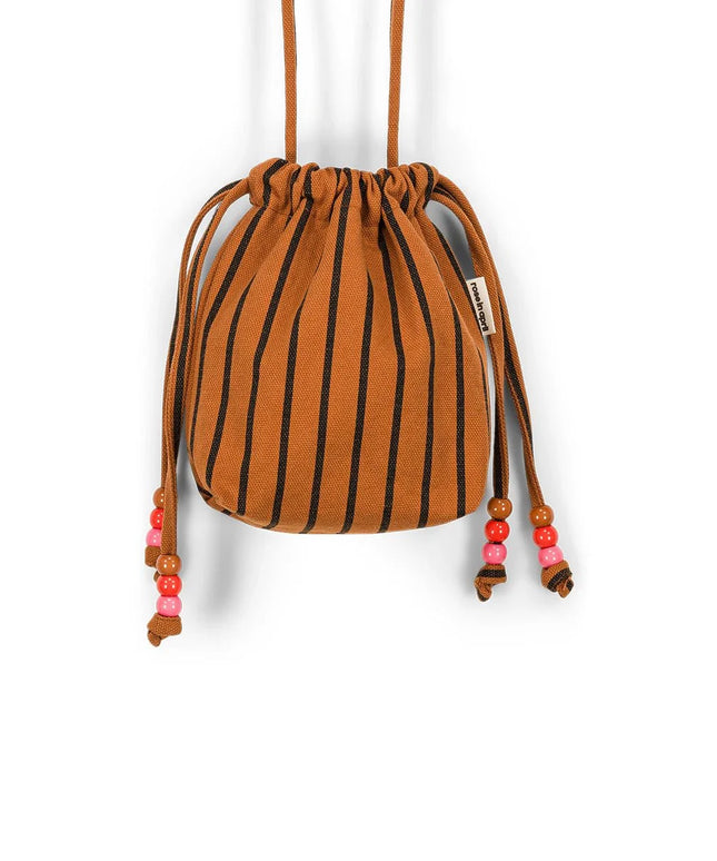 Canvas Mini Bag with Beaded Strap — Tennis Stripes Ginger