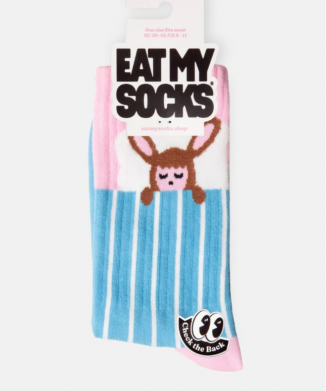 Doll Life Socks with Sleeping Rabbit - Pink and Light Blue