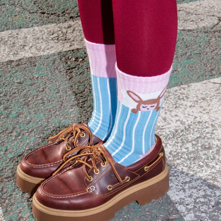 Calcetines Doll Life con conejo durmiente - Rosa y azul claro