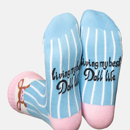 Calcetines Doll Life con conejo durmiente - Rosa y azul claro