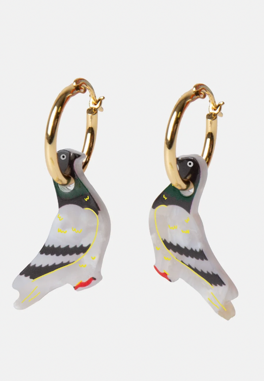 Pigeon Earrings – 2-in-1 Acetate & 14k Gold Plated Hoops