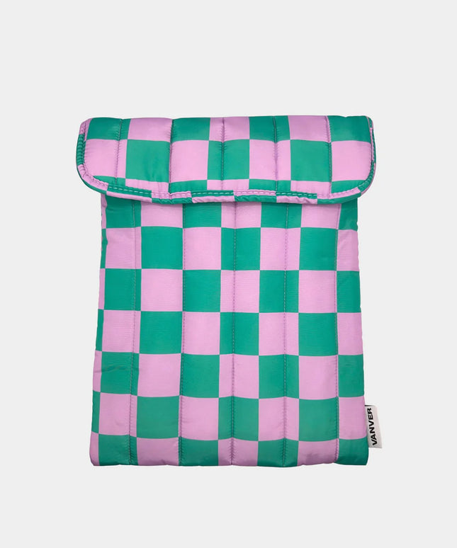 Laptop Case - Green Lilac Squares