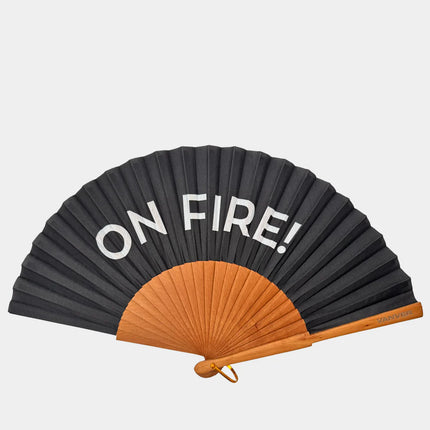 On Fire Black Hand Fan — Textile & Wood | Decorative & Wearable Fan