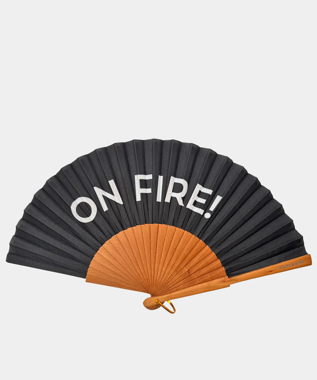 On Fire Black Hand Fan — Textile & Wood | Decorative & Wearable Fan