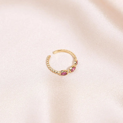 Adjustable Gold Plated Ring with Pink Zirconia Stones