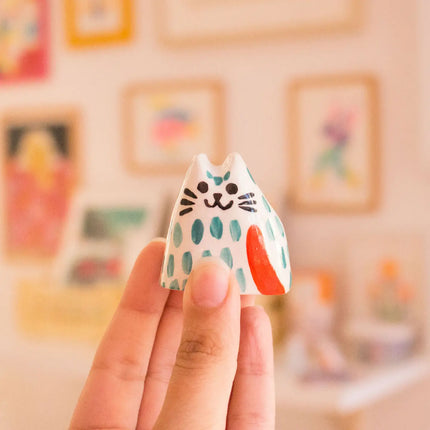 Pinky, the Tiny Cat - Handmade Ceramic Piece