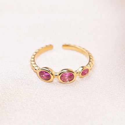 Adjustable Gold Plated Ring with Pink Zirconia Stones