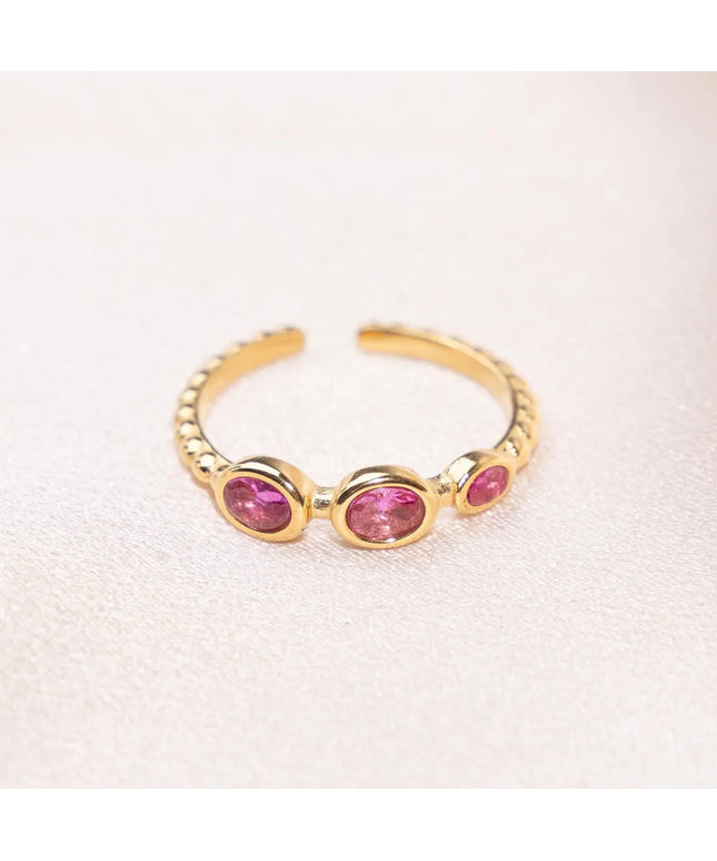 Adjustable Gold Plated Ring with Pink Zirconia Stones